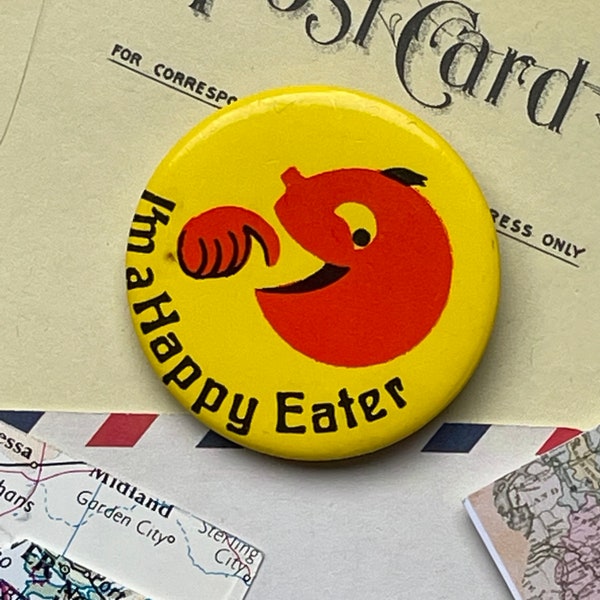 Vintage I’m a HAPPY EATER Restaurant Promo Button Pin Badge 1970s 80s