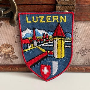 Vintage Lucerne Patch Luzern Chapel Bridge Switzerland Swiss Souvenir Badge
