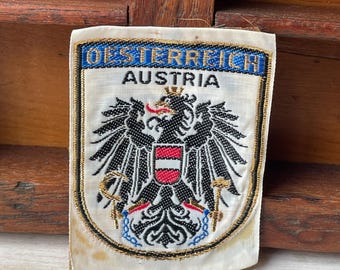 Vintage Patch OSTERREICH Austria Coat of Arms Crest Flag Silk Souvenir Badge