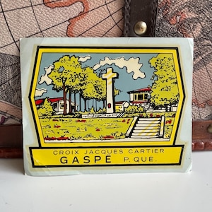 Vintage Decal Gaspé Jacques Cartier Cross Quebec Canada Souvenir Sticker