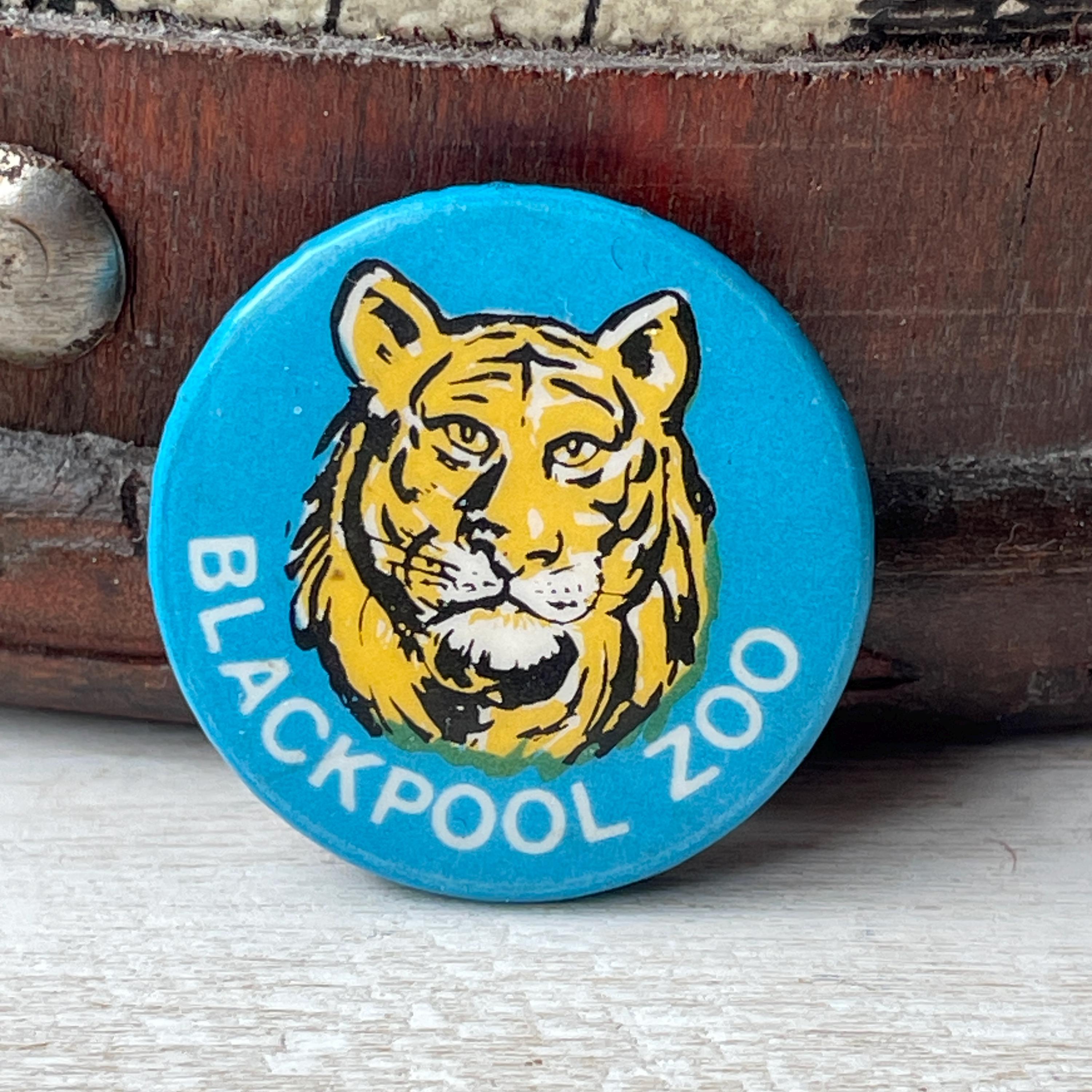 Vintage Badge BLACKPOOL ZOO Lancashire Tiger Pin Button Badge