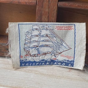 Vintage KRISTIANSAND Patch Skoleskipet Sørlandet Ship Norway Souvenir Silk Badge