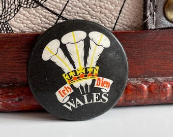 Vintage Badge Prince of Wales Coat of Arms Pin Button Badge 1970s