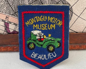 Vintage-märke Montagu Motor Museum Beaulieu souvenirmärke vävt tygmärke