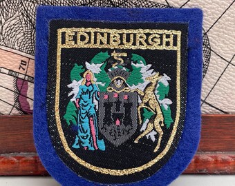 Vintage Patch EDINBURGH Scotland Coat of Arms Souvenir Woven Sew On Cloth Badge