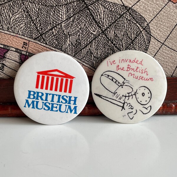 2 x Vintage Badges British Museum London Pin Button Badge