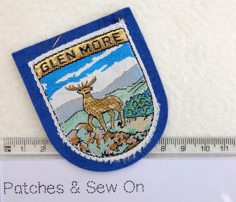 Vintage Patch GLEN MORE Cairngorms Scotland Souvenir Woven Sew On Cloth Badge