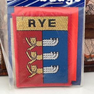 Vintage Tygmärke Rye East Sussex Englands Vapensköld Souvenir Tygmärke