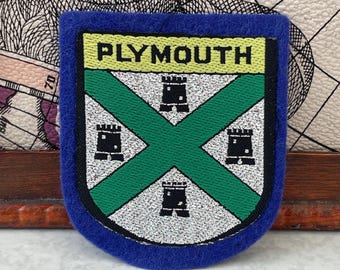 Vintage PLYMOUTH Patch Devon Coat of Arms England Souvenir Sew On Cloth Badge