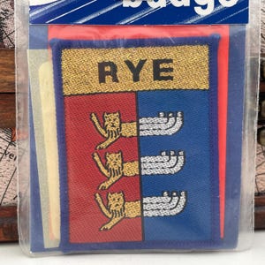 Vintage Tygmärke Rye East Sussex Englands Vapensköld Souvenir Tygmärke
