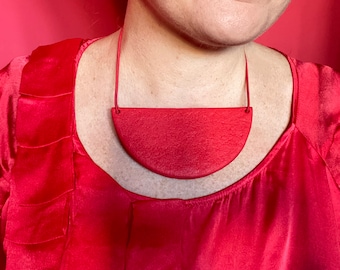 Red necklace, Red Statement, Geometric Necklace, Semicircle Bib, Large statement, Chunky necklace, costume necklace, polymer clay necklace