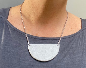 Grey necklace, Grey statement necklace, Geometric pendant necklace, half moon pendant, costume necklace, polymer clay pendant necklace