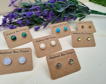 Gemstone stud earrings/ silver studs / gemstone studs / labradorite studs / agate studs / howlite studs/ malachite studs