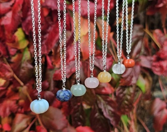 Pumpkin necklace/ autumnal necklace/ gemstone pumpkin/ gemstone pumpkin necklace/ cute autumn necklace