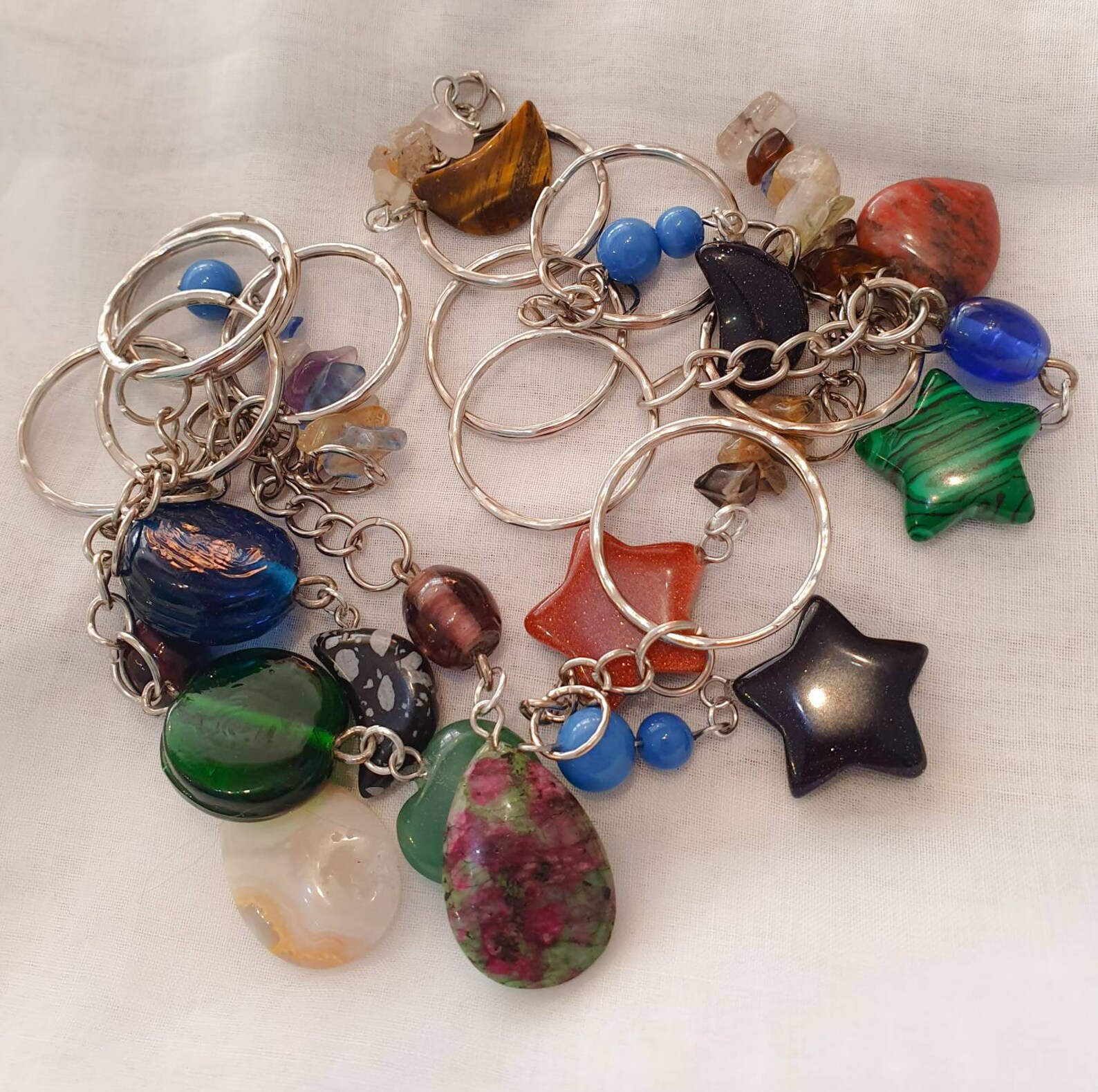 Glass bead and gemstone drop keyrings/ gemstone keyrings/ bead Etsy