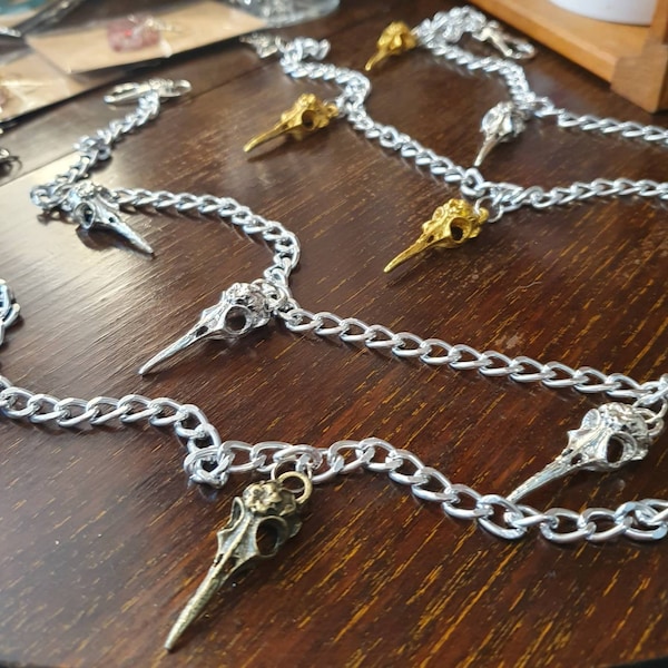 Bird skull jean chains/ steampunk belt chains/ clip in belt chain / skull chain / curb chain
