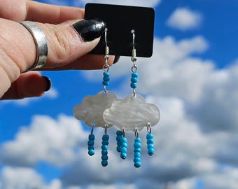 cloud earrings/ rain drop earrings/ rain cloud earrings/ quirky earrings/ funky earrings