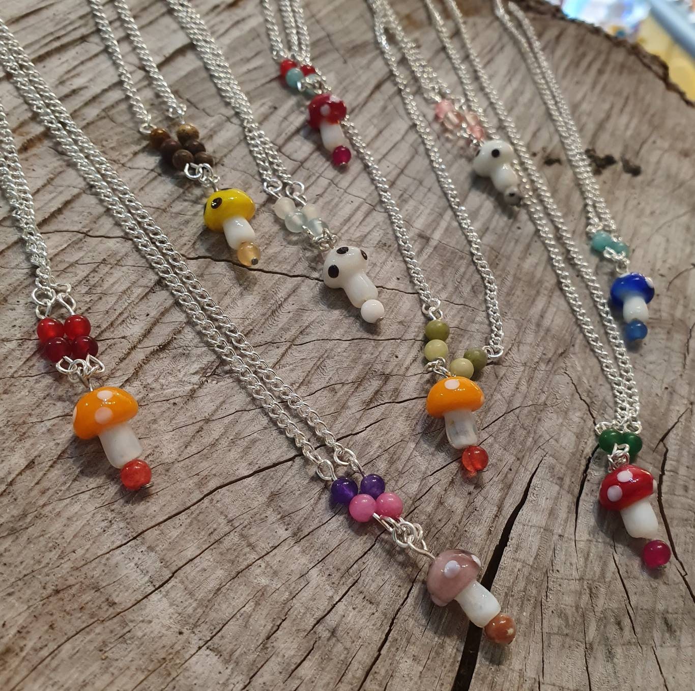 Mushroom pendants/ glass mushroom beaded necklace/ gemstone | Etsy