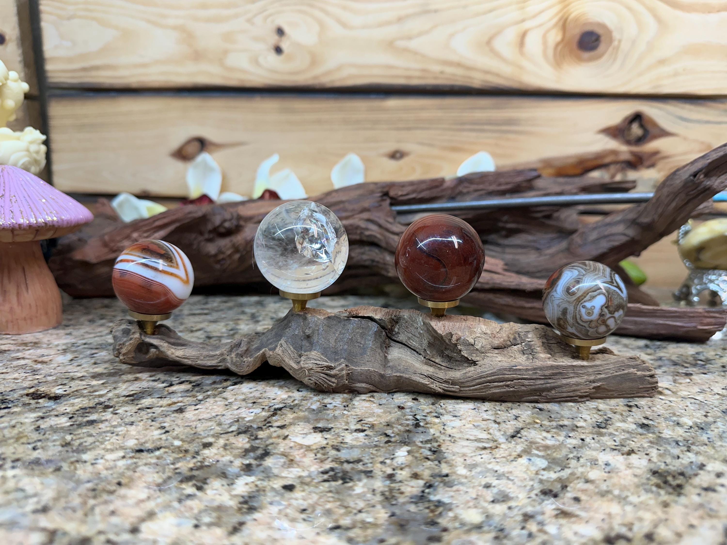 Driftwood Sphere - Etsy OOAK Driftwood Crystal Sphere Stand – Holds 4 Spheres – Natural Boho Decor main image 2
