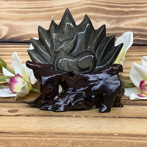 Crystal Carved Golden Obsidian Nine tail lucky fox kitsune carved by master polished to perfection statement piece for home dorm altar NT10