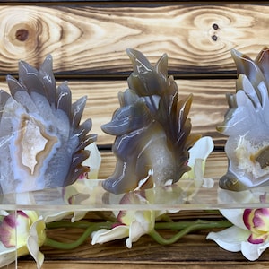 Beautiful sparkling druzy agate hand carved Nine tail lucky fox kitsune All having amazing geodes and druzy&#39;s perfect for home altar  NT10