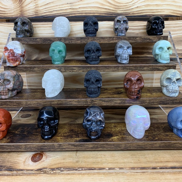 Mixed agate jasper and other gemstones crystal carved skulls amazing colors perfect gift for home altar office or dorm cozy Fall decor SK3