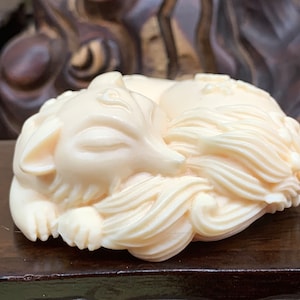 Sleeping Nine Tail Fox carved out of natural Tagua nut sweet vibe great carving beautiful home altar or office decor Us seller kitsune TA1