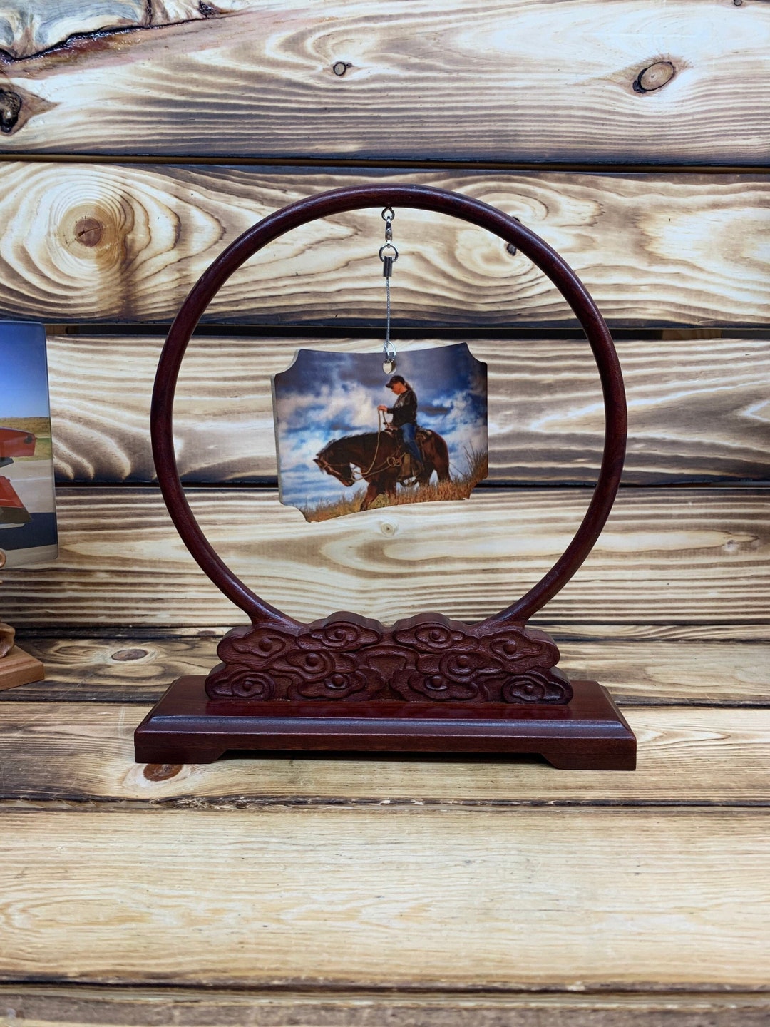 Round Wooden Carved Ornament Pendulum Decoration Hanger Holder Any Occasion Home Office Altar