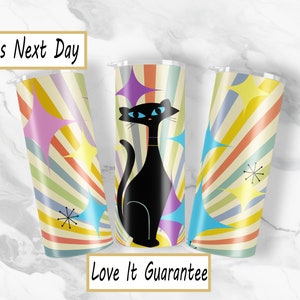 Kubek Cool Cat Mid Century Modern 20 oz lub 30 oz Skinny Tumbler Kubek do kawy Mid Century Modern Retro Tumbler z lat 50. XX wieku PR1