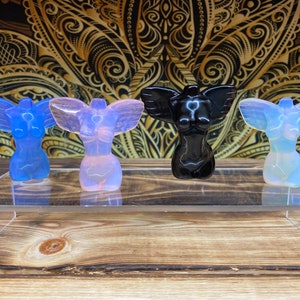 RARE Stunning Fairy, Angel, Woman, Goddess, Body With beautiful Crystal Carved wings, Black agate, Opalite, pink Opalite, Blue Opalite AB100