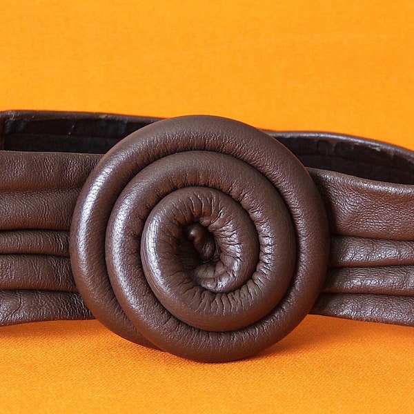 Ceinture plissée en cuir marron 80's