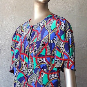 80's satin blouse with colorful print image 1