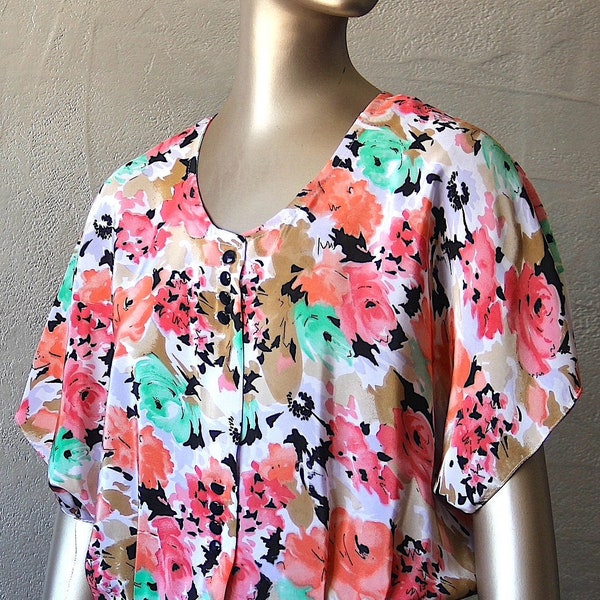 Robe satin 80's fleurs multicolores