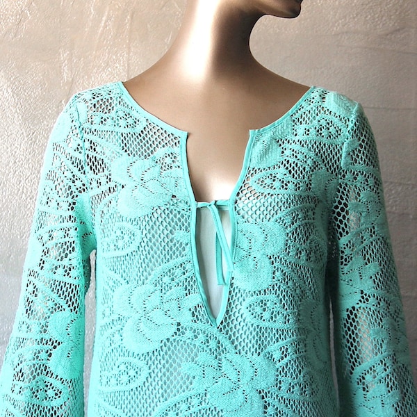 Mini robe hippie crochet vert d'eau