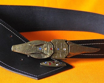 80's leather belt with fancy buckle