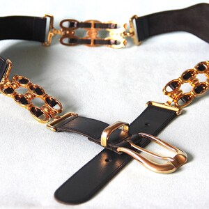 小物 vintage 80s leather-jewelry belt 80s Vintage Black Gold Studded Rhinestone Belt by Michael