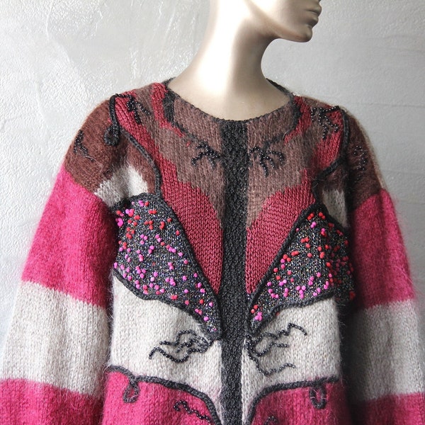 Pull mohair 80's jacquard fantaisie