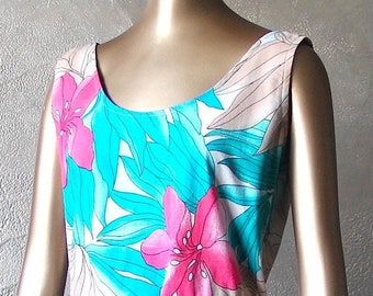 80's cotton dress with tropical print