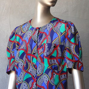 80's satin blouse with colorful print image 6