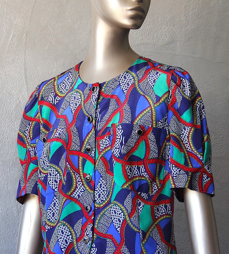 80's satin blouse with colorful print image 6