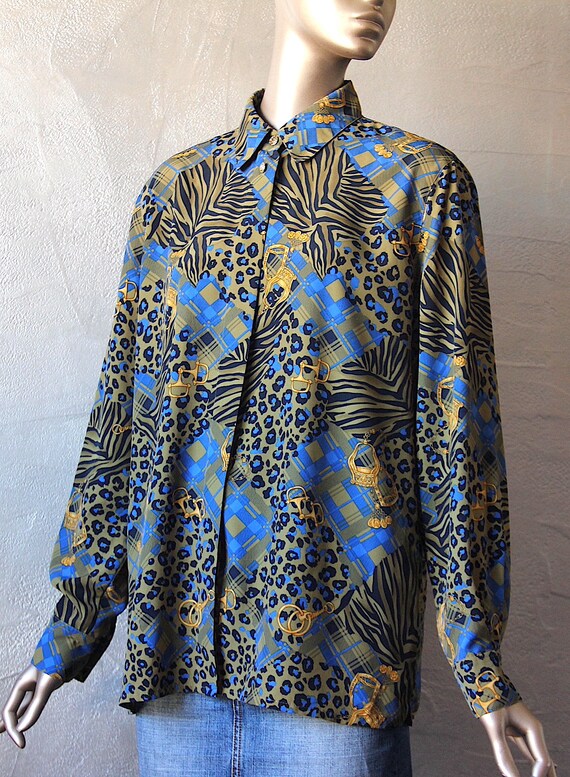 80's animal print satin blouse - image 3