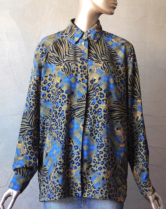 80's animal print satin blouse - image 1