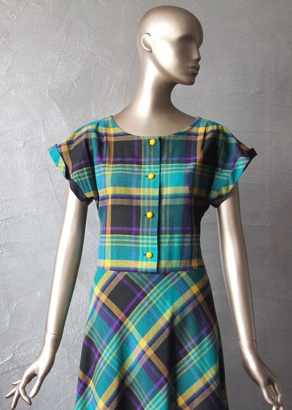 80'S shirt dress madras fabric