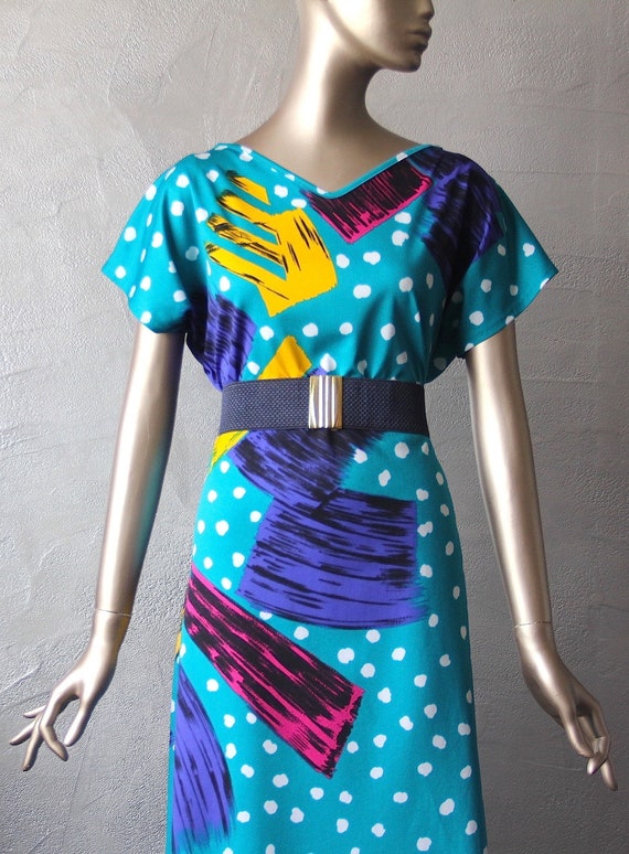 80's graphic print jersey dress
