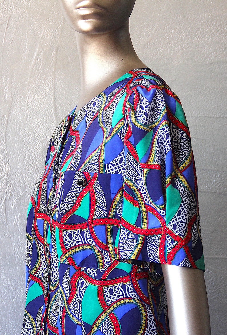 80's satin blouse with colorful print image 8