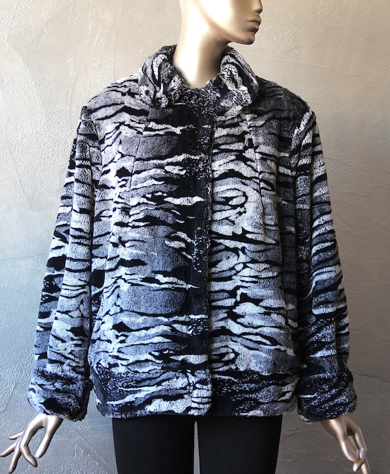 Elegant 80's fake zebra fur jacket