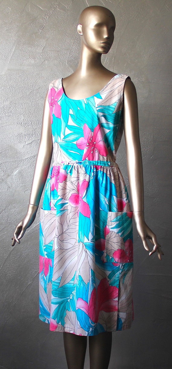 80's tropical print dress