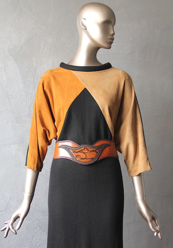 70'S wool and suede dress