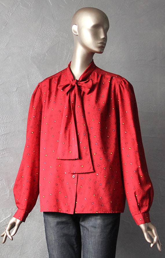 80's red blouse with Lavallière collar - image 2