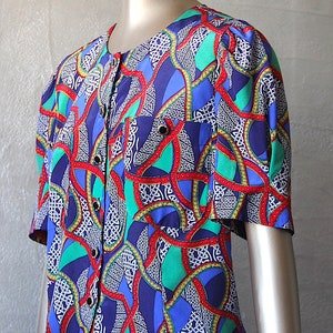 80's satin blouse with colorful print image 3